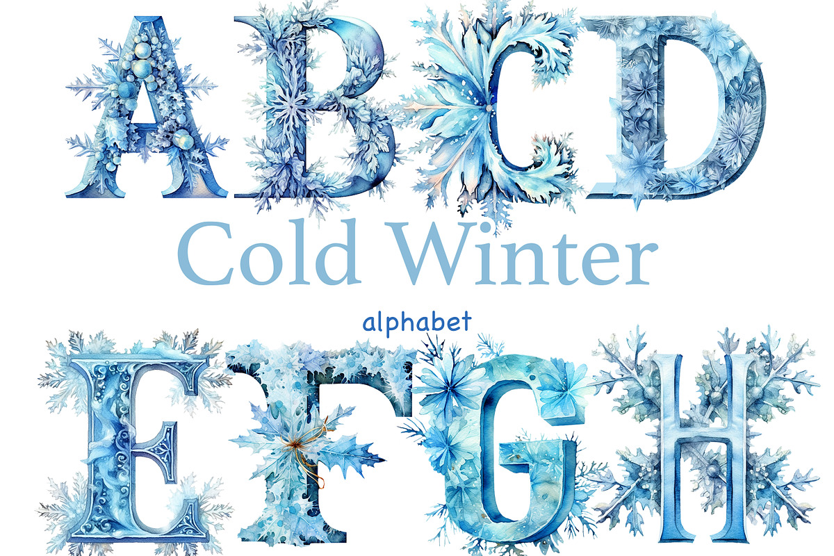 Cold Winter Alphabet Clipart, a Decorative Illustration by GlamArtZhanna (Photo 1 of 5)