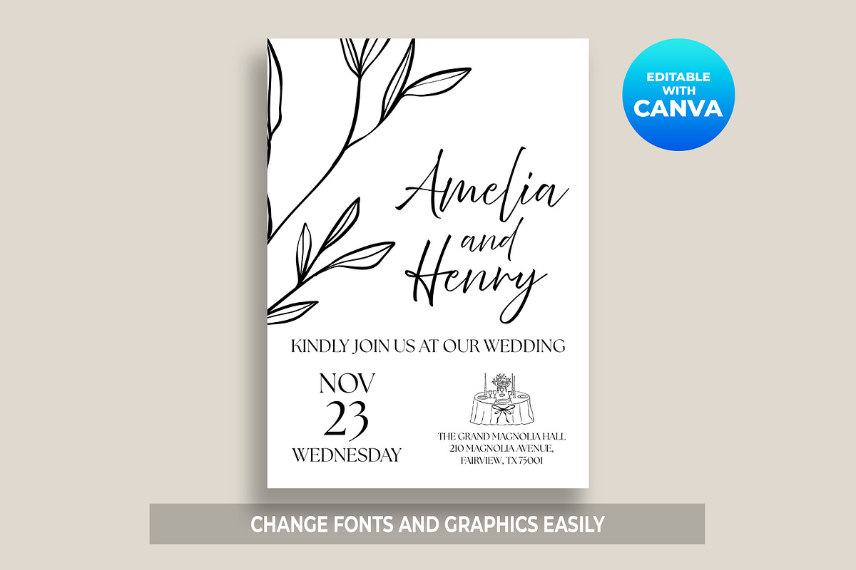 Minimalist Wedding Invitation Canva, an Invitation Template by M9 Design (Photo 2 of 5)