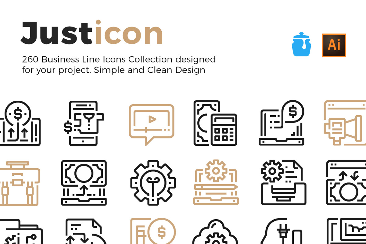 260 Business Line Icons Collection, an Outline Icon by Just Icon (Photo 1 of 6)