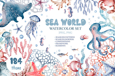 Ocean Animals Watercolor Clipart, an Animal Illustration by LENART