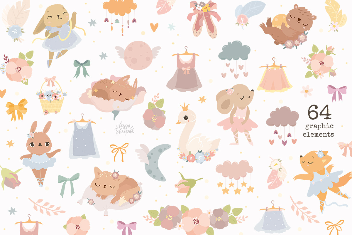 Little Ballerina. Clipart & Patterns, an Animal Illustration by Lesya Skripak (Photo 2 of 10)