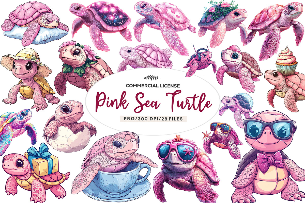 Pink Sea Turtle Clipart, an Illustration by CreationArt (Photo 1 of 9)