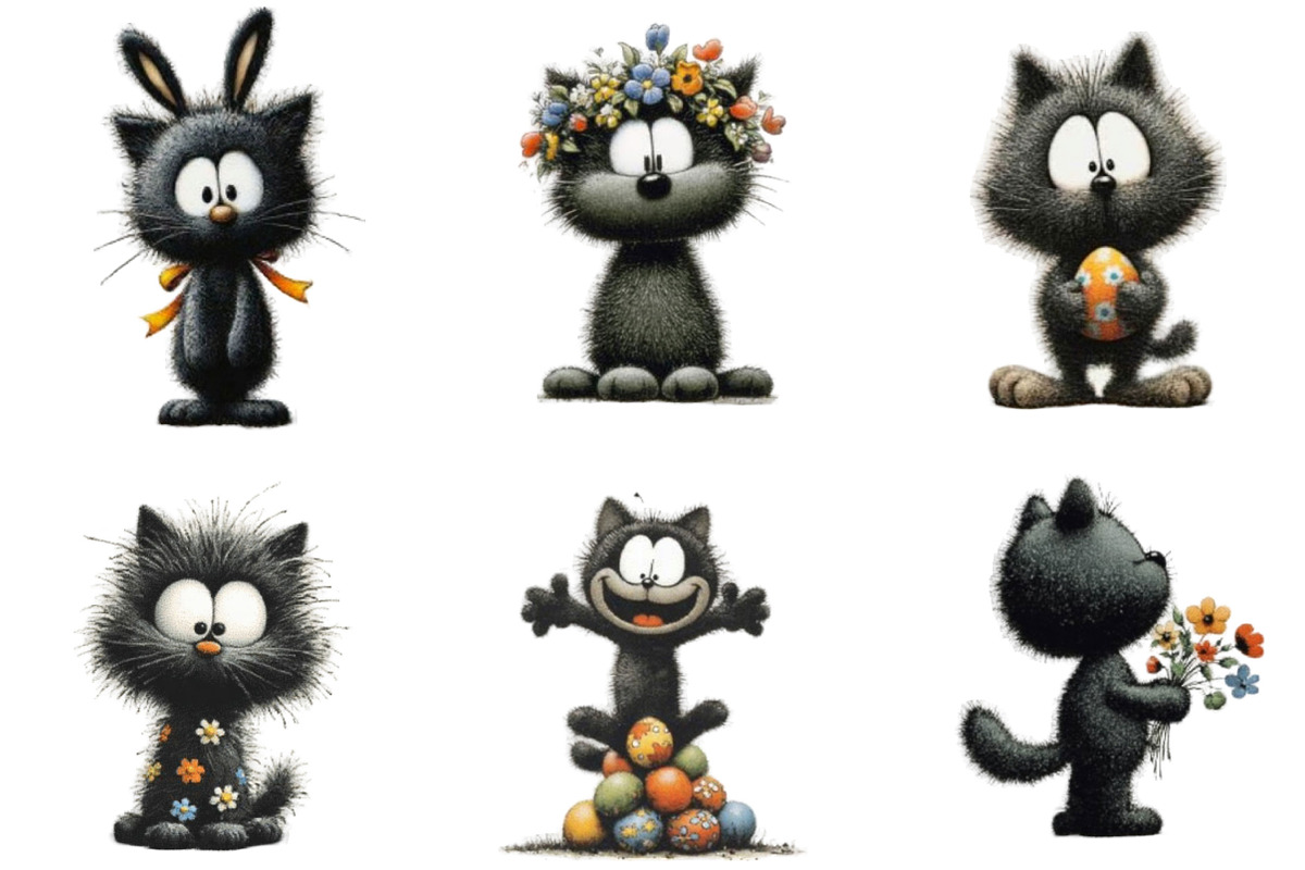 Whimsical Easter Black Cats Clipart, an Illustration by Designking (Photo 5 of 7)
