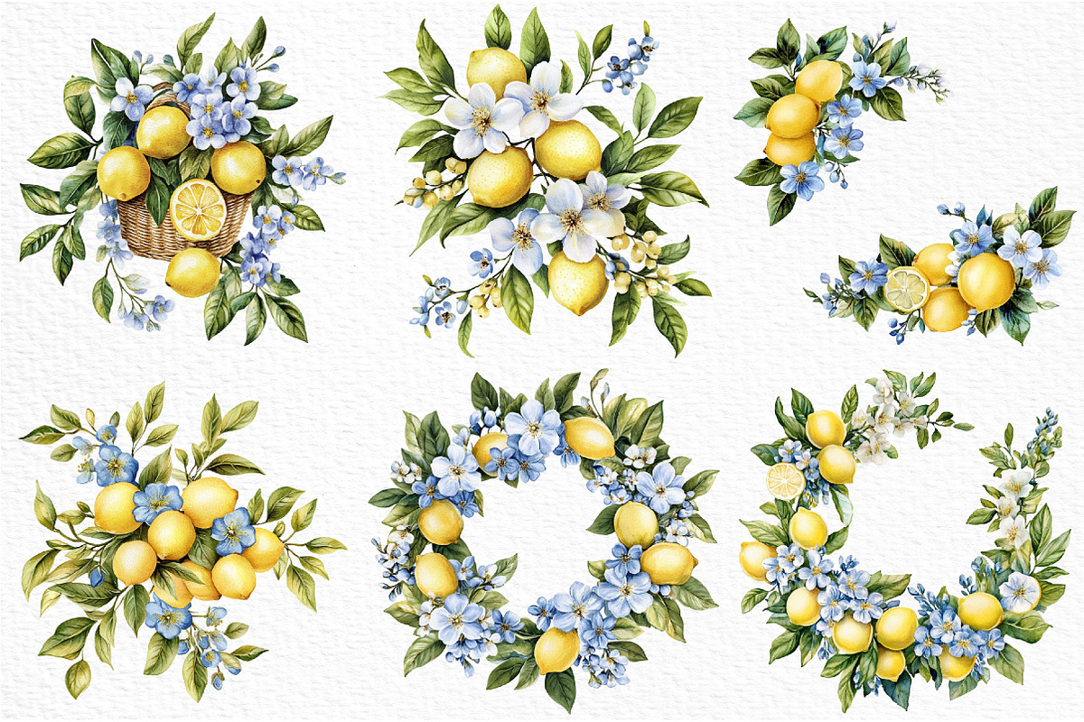 Watercolor Lemon Blossom Clipart, an Illustration by Craft Nest (Photo 5 of 12)