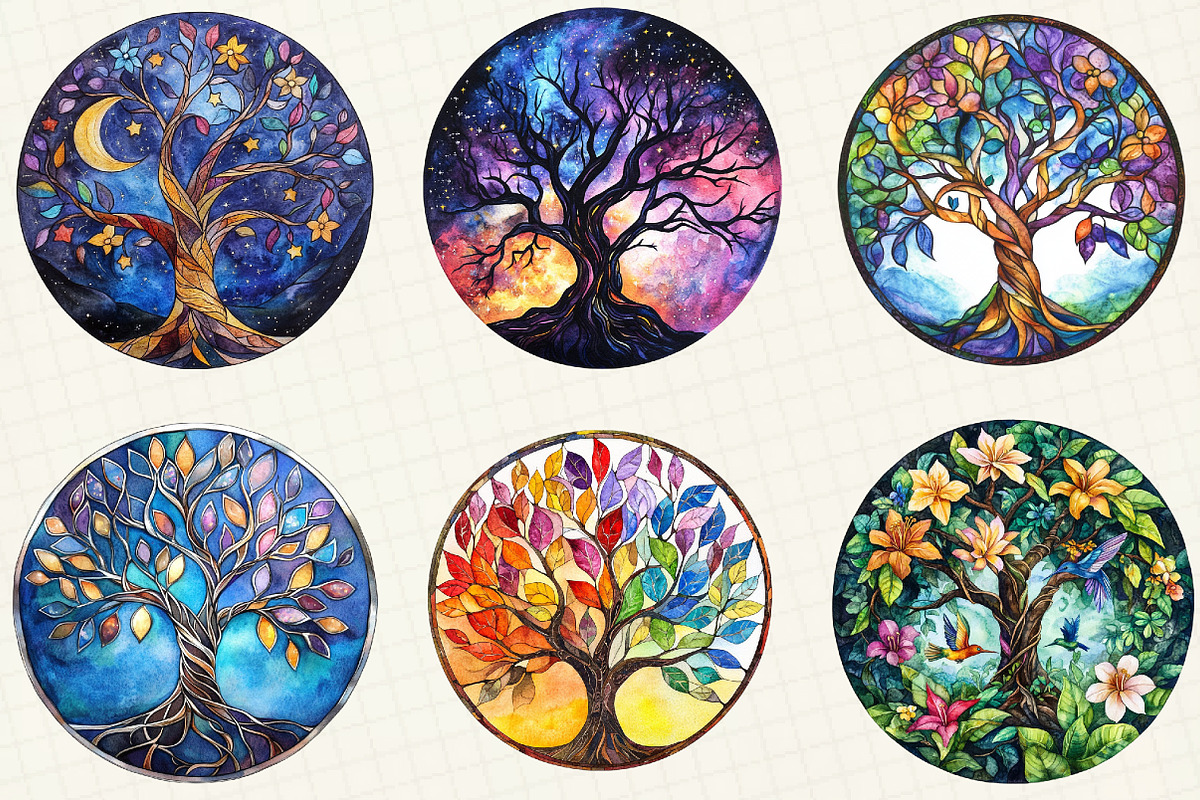 Tree of Life Stained Glass Clipart, an Illustration by OK Design (Photo 3 of 5)