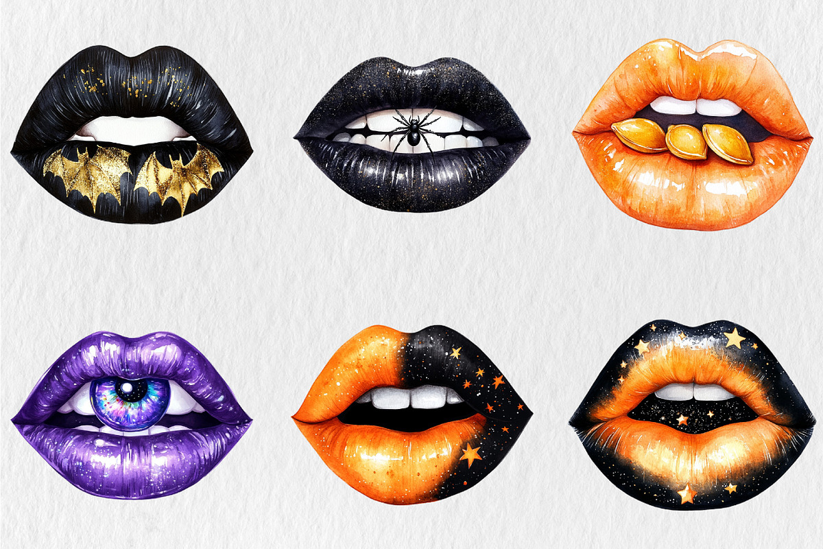Watercolor Halloween Lips Clipart, an Illustration by Rose Art (Photo 3 of 5)
