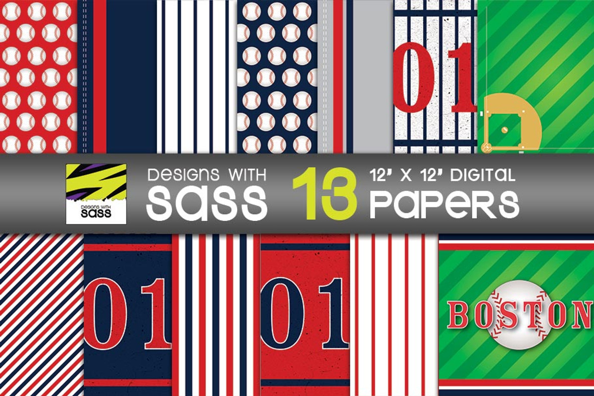 Boston Baseball Digital Paper, a Pattern Graphic by Designs With Sass (Photo 1 of 4)
