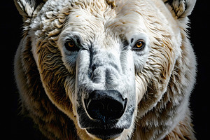 Polar bear with intense gaze and detailed thick white fur, an Animal Photo by GoodGoods