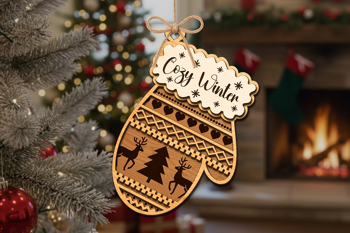 Christmas Mitten Ornament SVG Bundle, a Decorative Illustration by svgocean (Photo 12 of 13)