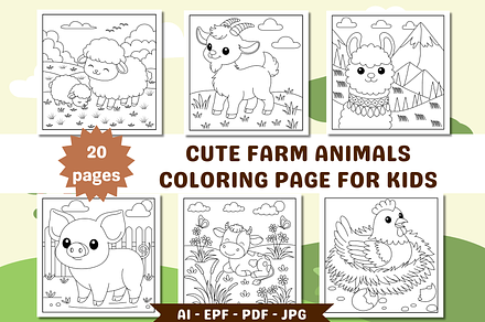 Cute Farm Animals Coloring Page