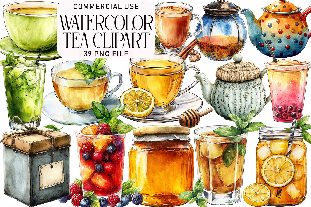 Watercolor Tea Clipart, an Illustration by Daily.Designs (Photo 1 of 5)