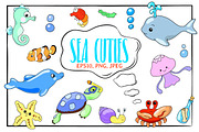 Cute Sea Animals Vector Clipart, an Animal Illustration by RabbitAndPencil (Thumbnail 1 of 4)