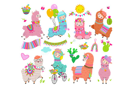 Llama with cactus mexican, a Background Graphic by Valerie Bodnar