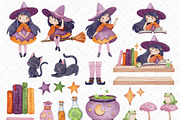 Cute Witch - Watercolor Clipart, an Illustration by Gau Silva Studio (Thumbnail 2 of 5)