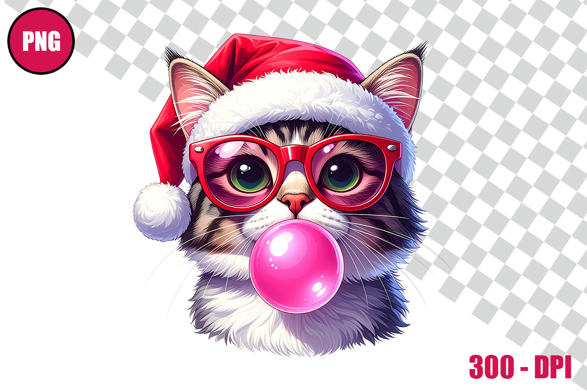 Christmas Cat Bubble Gum Clipart, an Animal Illustration by taramija (Photo 8 of 11)