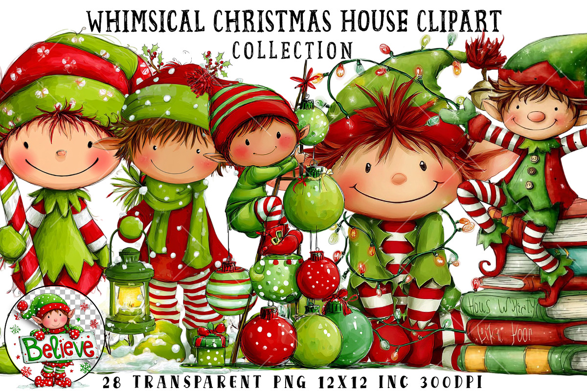 Whimsical Christmas Elf Clipart, an Illustration by OK Design (Photo 1 of 6)