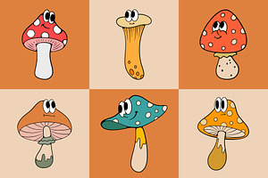 Groovy Mushrooms Vector Collection