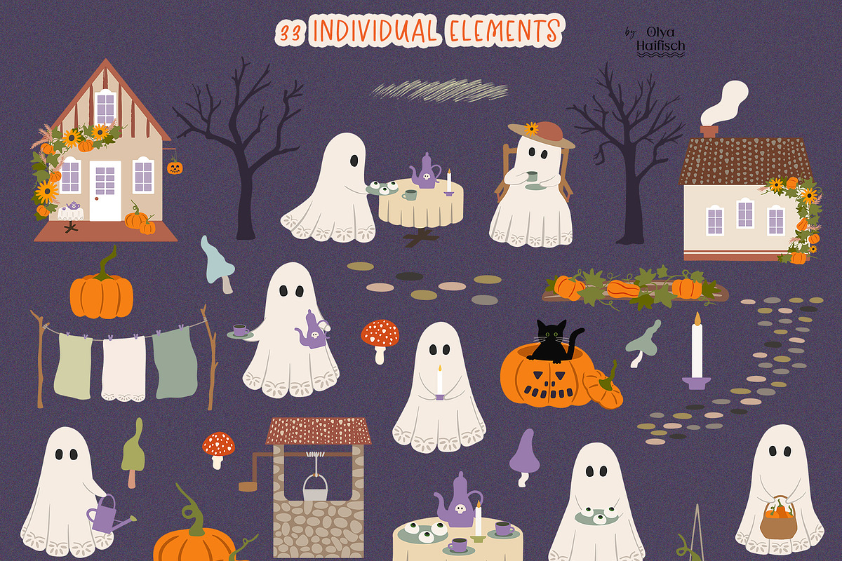 Cottagecore Halloween graphics, a Seasonal Illustration by Olya Haifisch (Photo 3 of 9)