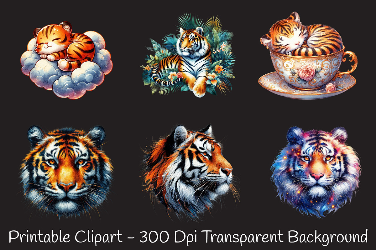 Tiger Watercolor Cliparts, an Illustration by RobertsArt (Photo 4 of 7)