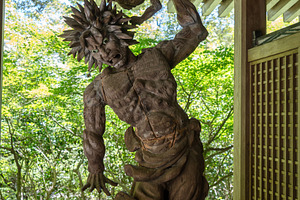 Wooden Oni demon statue at Mitaki-Dera temple in Hiroshima, Japa, an Architecture Photo by GoodGoods