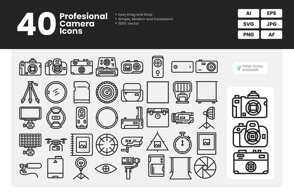 Professional Camera Icons, an Outline Icon by erifqizeicon (Photo 1 of 3)