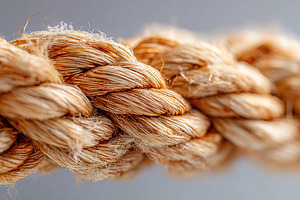 Close-up of a natural fiber rope showcasing intricate braided patterns and text, a Photo by AlyaAnd
