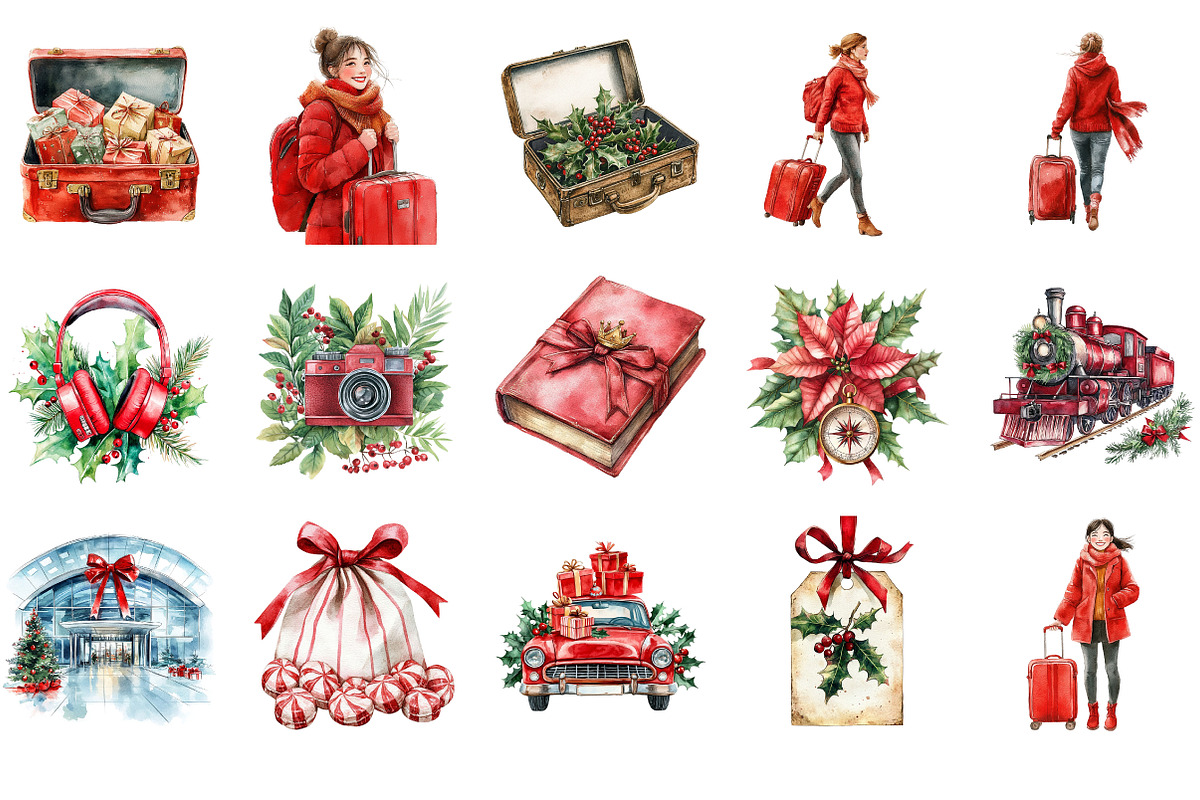 Christmas Travel Watercolour Clipart, an Illustration by Libby Wishes (Photo 2 of 7)