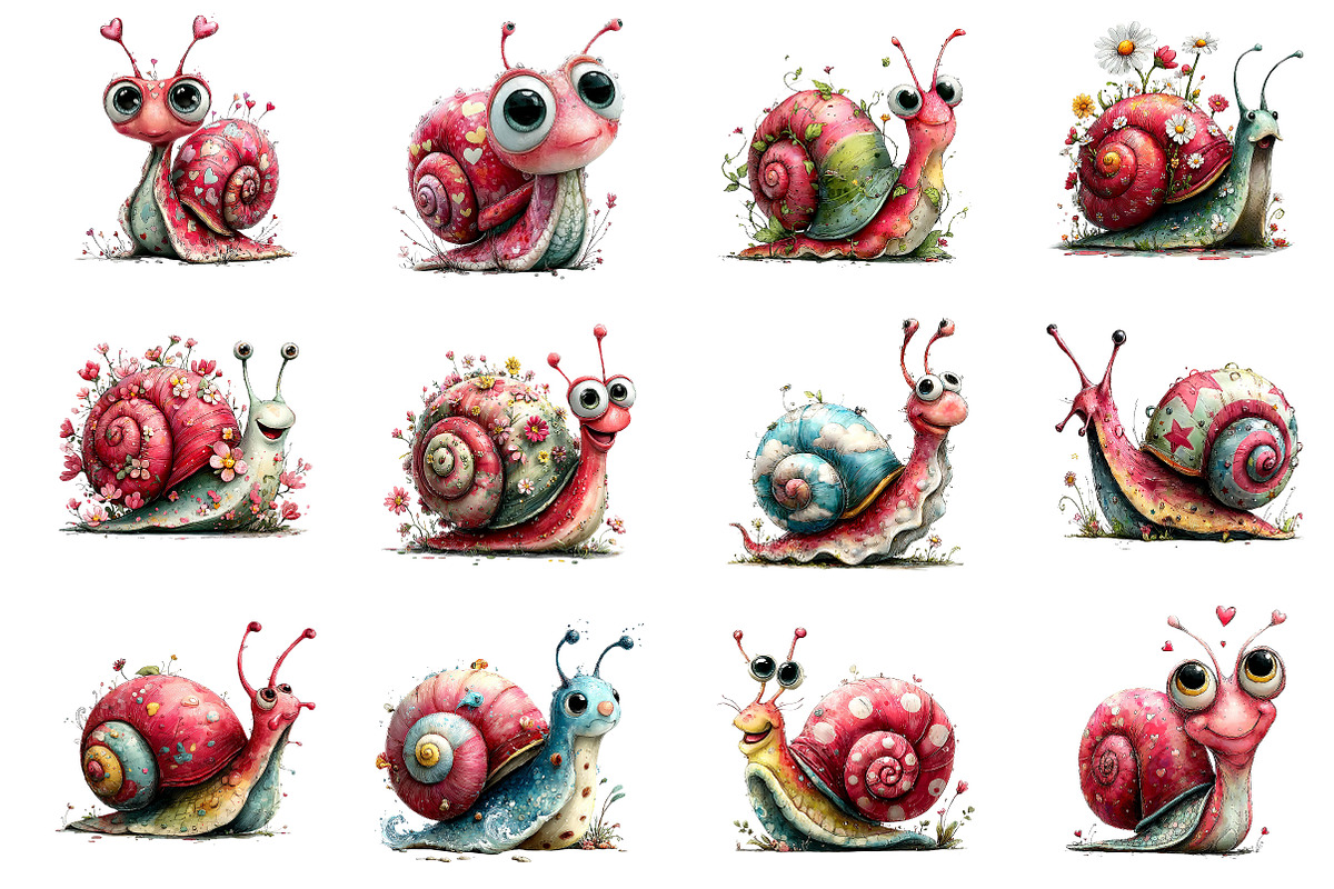 Whimsical Snail Watercolor Clipart, an Illustration by Dream Creation (Photo 3 of 8)