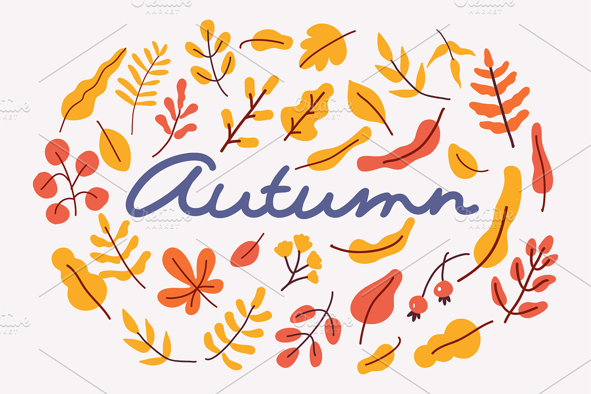 Autumn leaves and plants flat set, an Object Graphic by Vector_Art (Photo 1 of 7)