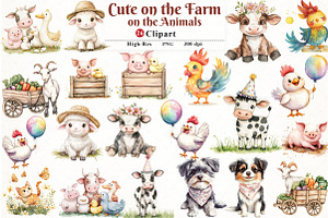 Cute on the Farm on the Animals png, an Illustration by Watercolor design