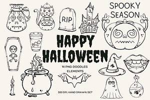 Halloween Doodles PNG Elements, an Illustration by The Best Digital Plaza