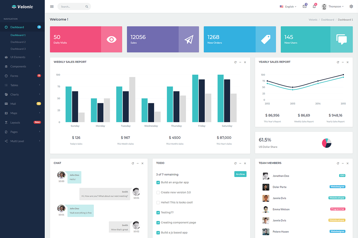 Velonic - Admin Dashboard & Frontend, a Bootstrap Template by Coderthemes (Photo 1 of 6)