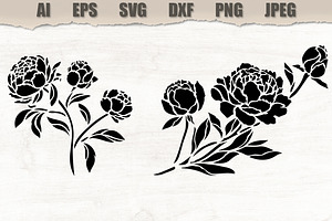 Stencils Peony Flower, a Seasonal Illustration by MARYCRAFTIRIA