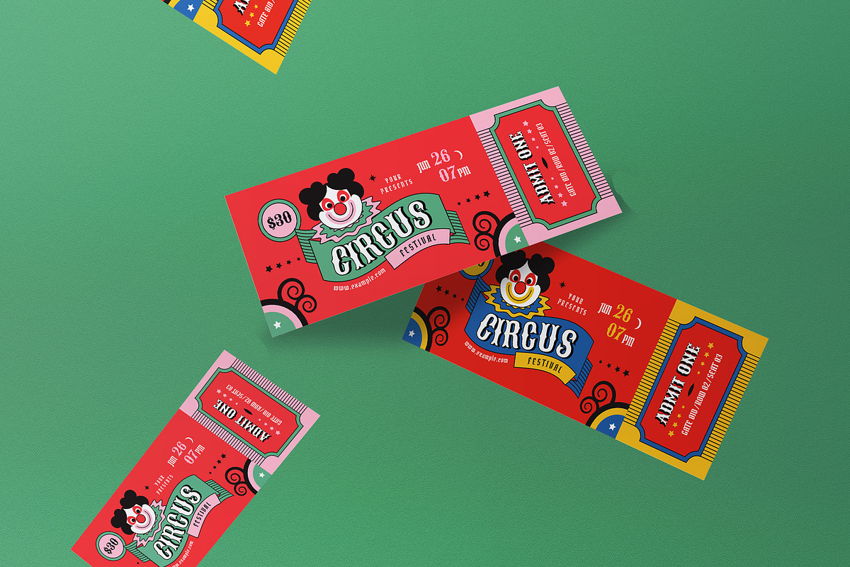 Flat Design Circus Festival Ticket, a Card Template by graphicook (Photo 2 of 3)