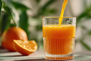 Fresh Orange Juice Pouring into Glas, a Photo by Pixeness Studio