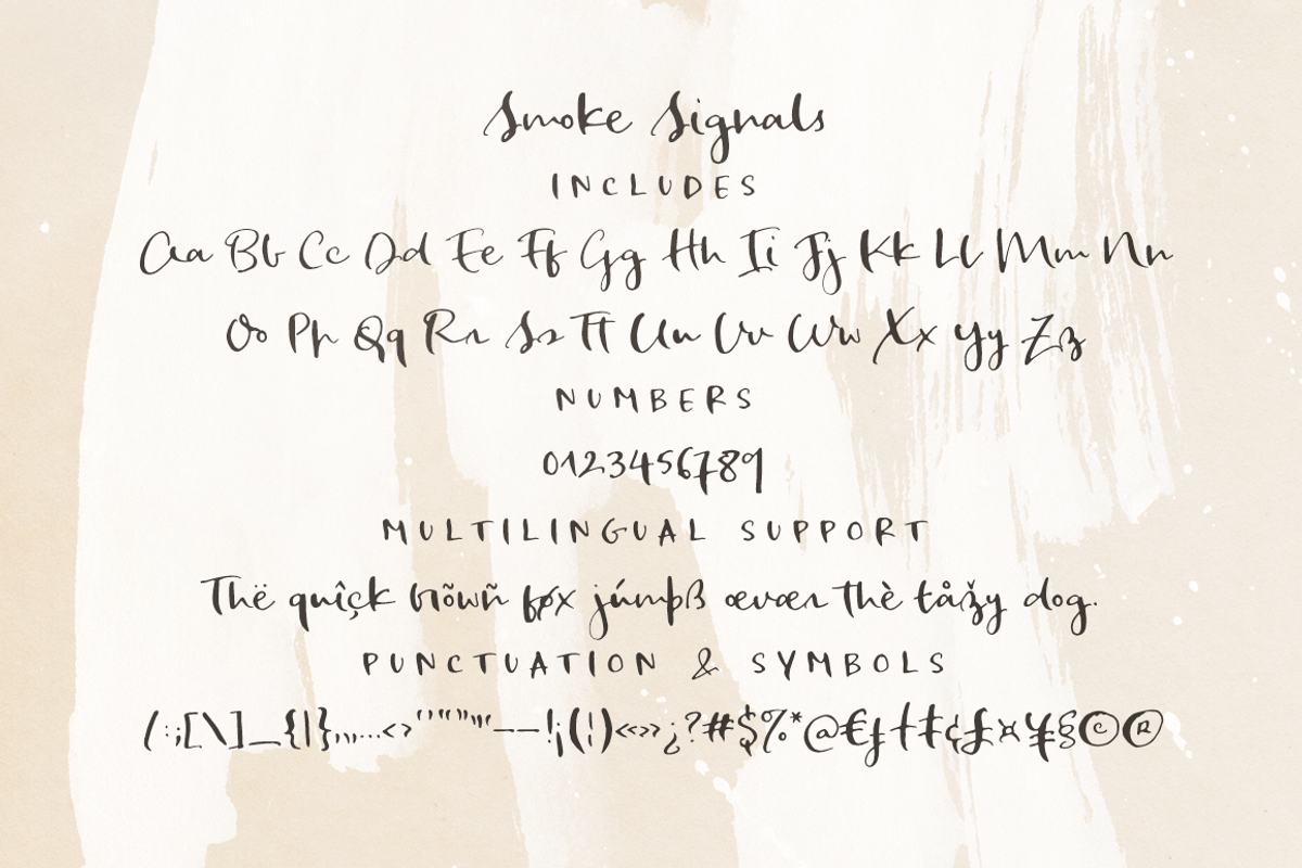 Smoke Signals script font and extras preview 2
