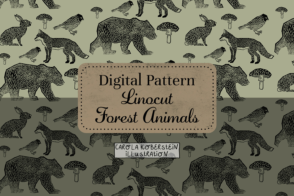 Linocut Forest Animals Pattern, a Pattern Graphic by koberstein (Photo 1 of 3)