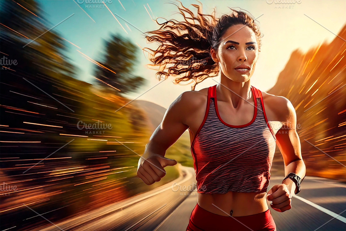 Young athletic woman running against a blured nature environment, a Sport Illustration by DanFLCreativo