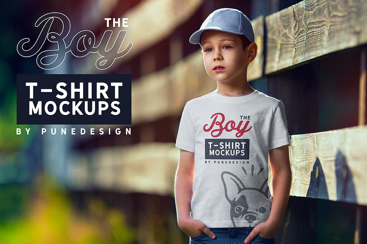 Boy T-Shirt Mock-Up Set, a Shirt Mockup by PuneDesign (Photo 1 of 6)