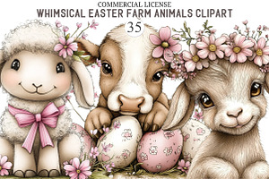 Whimsical Easter Farm Animals Clipar, an Illustration by designcity5