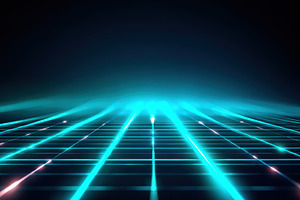 Futuristic digital landscape with glowing blue beams, an Abstract Photo by AlyaAnd
