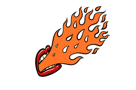 Lips spew fire. Hot offer. Rock and