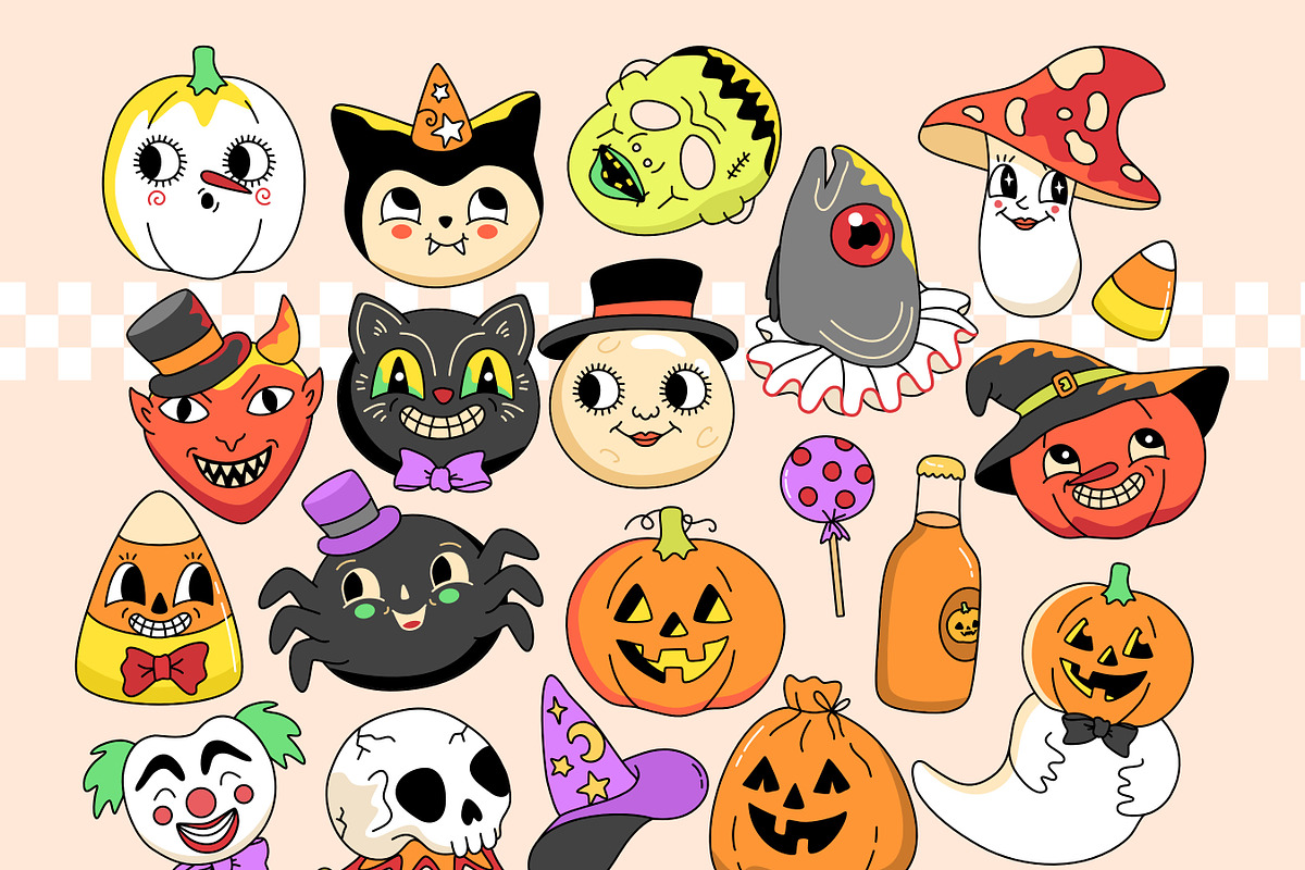 Retro Vintage Halloween Clipart Pack, an Object Graphic by Huxmay (Photo 3 of 8)