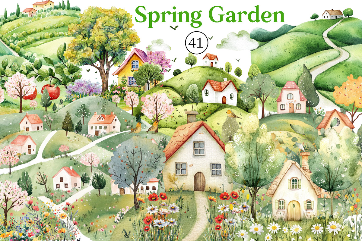 Spring Garden Pretty Clipart, an Illustration by DreamCafeArt (Photo 1 of 8)