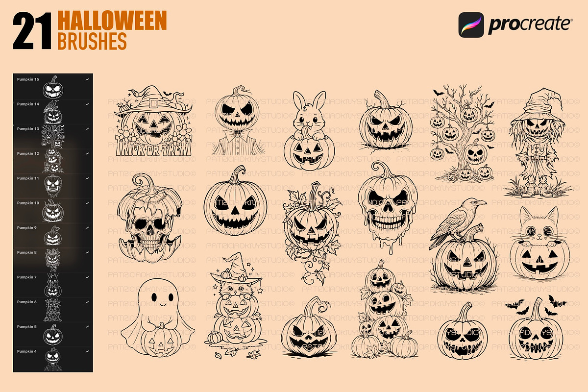 Procreate Halloween pumpkin brushes, a Brush Add-On by PDknyStudio (Photo 2 of 3)