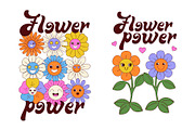 Groovy flowers with cartoon face, a Decorative Illustration by Lettering_Logo (Thumbnail 4 of 5)