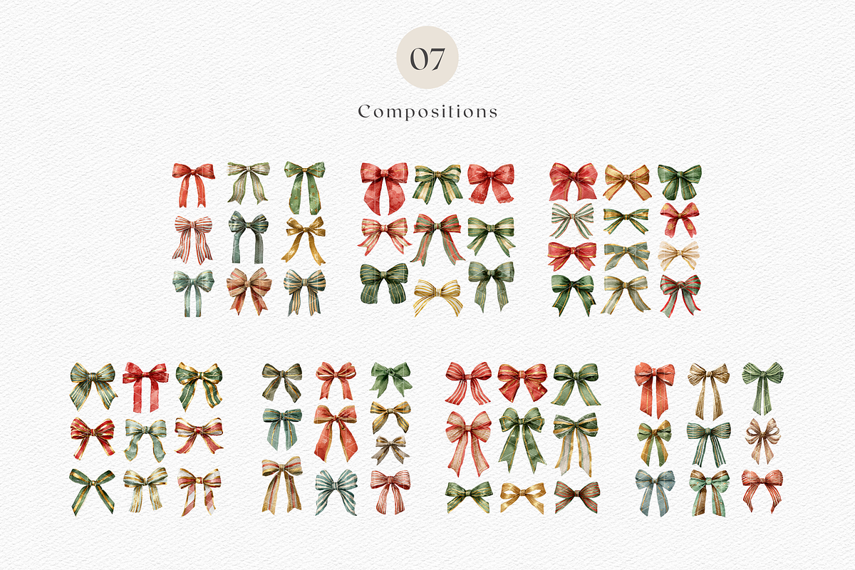 Watercolor Christmas Festive Bows, a Decorative Illustration by ThaismotaCreativeCo (Photo 6 of 9)