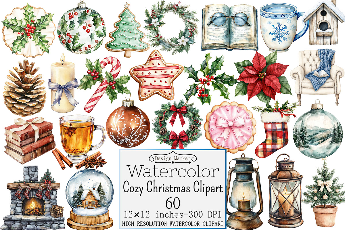 Watercolor Cozy Christmas Clipart, a Seasonal Illustration by Design Market (Photo 1 of 5)