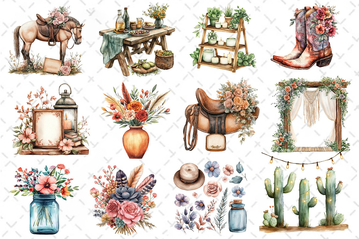 Western Boho Wedding Clipart, an Illustration by Dream Creation (Photo 2 of 4)