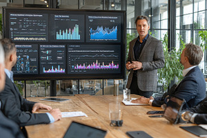 Businessman presenting data graphs t, a Photo by Pixeness Studio
